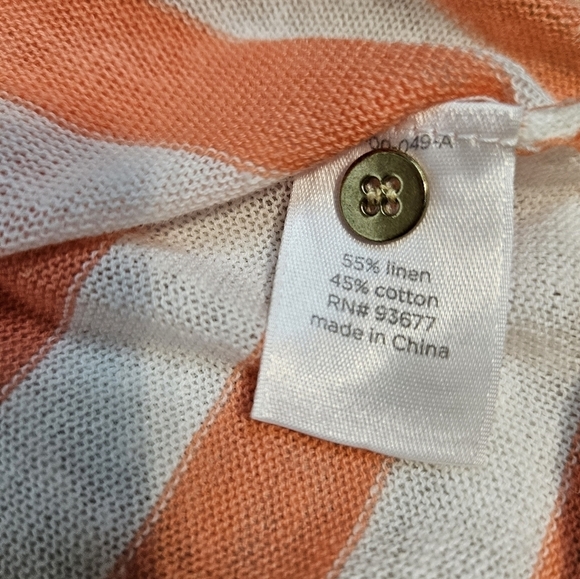 JCP White & Salmon Striped Linen Blend Button Front Cardigan Size Small - Picture 7 of 9